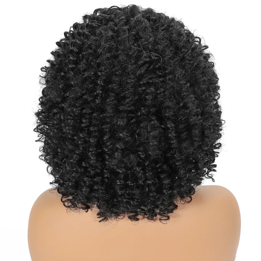 Blonde Curly Wigs for Women Short Afro Kinky Curly Wigs with Bangs Synthetic Heat Resistant Hair Replacement Wig with Wig Caps