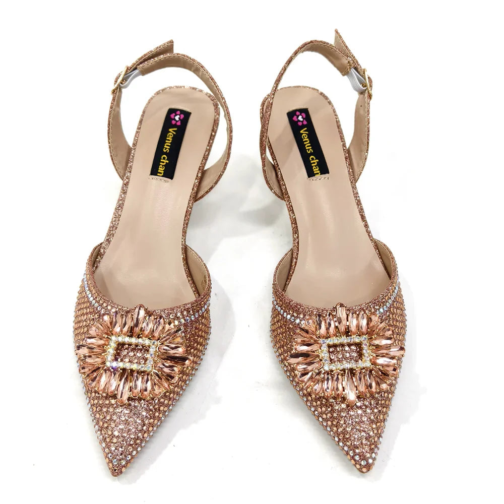 2025 Nigerian Women's Party Shoes and Bags Medium Heel Pointed Toe Elegant Party Footwear With Matching Color Handbag for Women