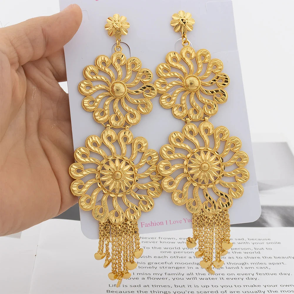 18K Gold Plated Luxury Drop Earring For Wedding African Party Banquet Jewelry Gift Dubai Big Copper Tassel Earrings Daily Wear