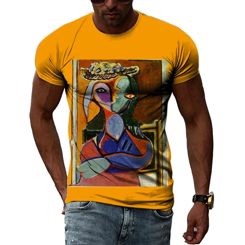 Cubic Art Print T-Shirts – 3D Painting Style Casual Tee