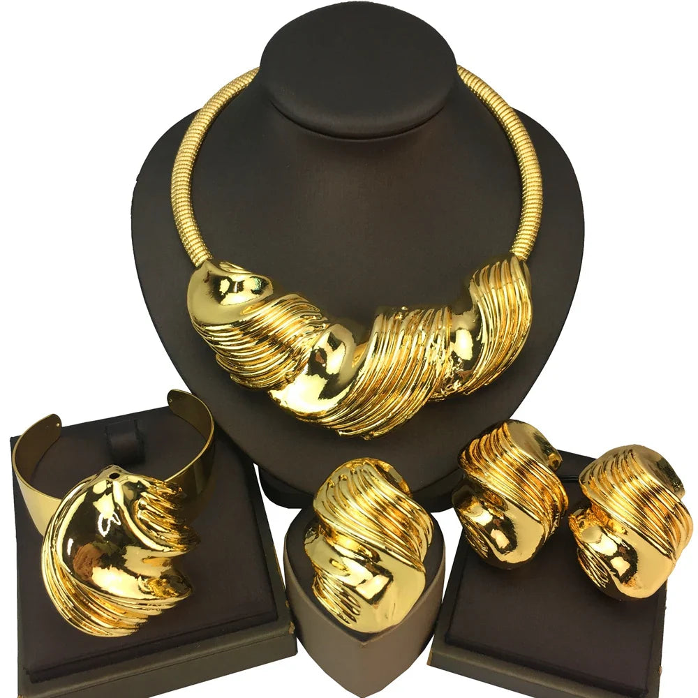 Italian Gold Plated Jewellery Women's Wedding Party Banquet Big Pendant