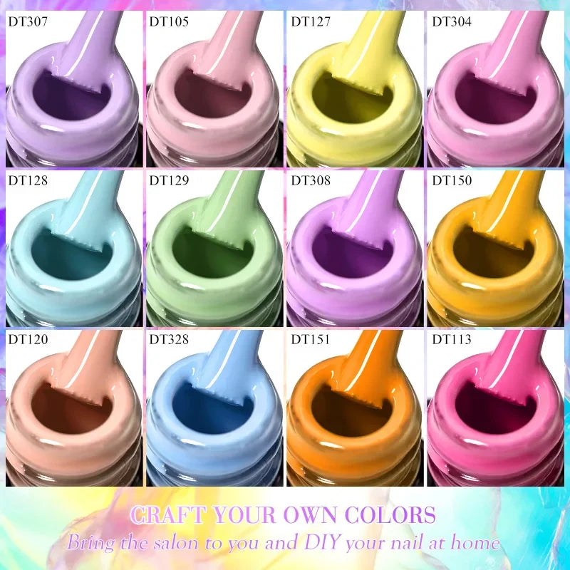 MEET ACROSS 8Pcs/Set Gel Nail Polish Set for All Season Neon Marcaron Green Red Series UV Gel Varnish Manicure Kit Nail Supplies