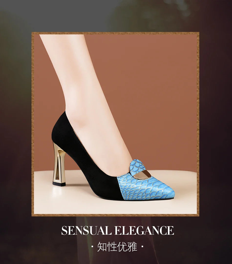 Sexy Fashion Style Women's Heeled Shoes Pointed Tip High Heels One Kick Retro Women Shoes Suede 2025 New Spring Zapatos De Mujer