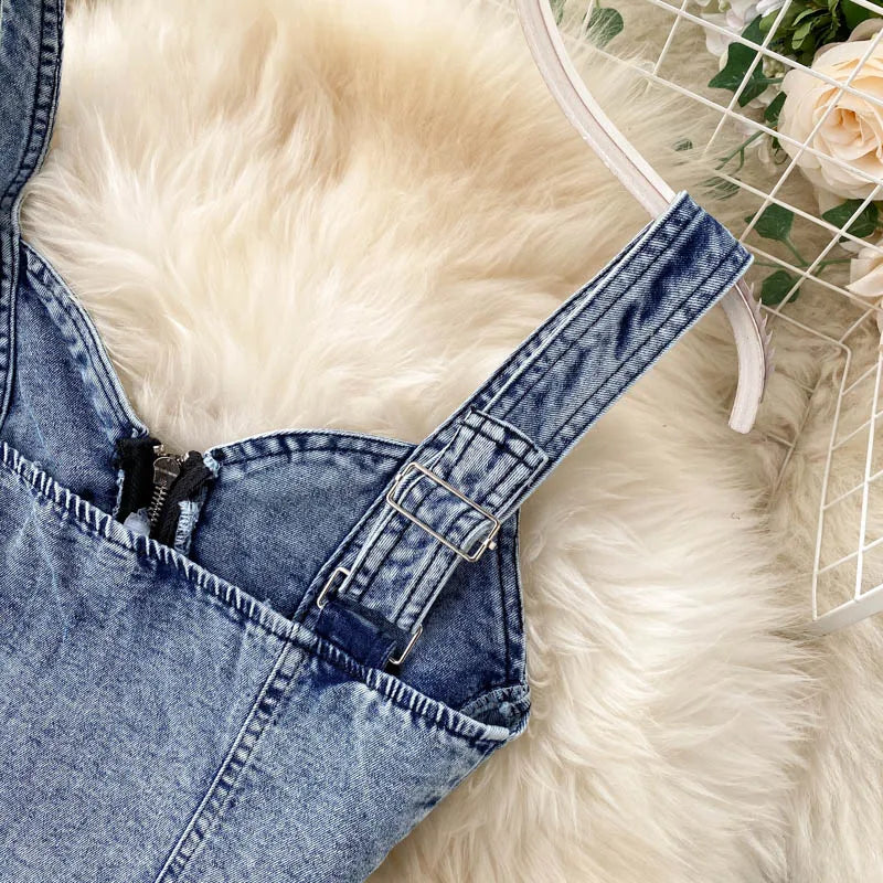 CM.YAYA Women Denim Sets Sleeveless Strap Crop Top and Long Skirts Suits 2024 Summer Jeans Streetwear Two 2 Piece Sets Outfits