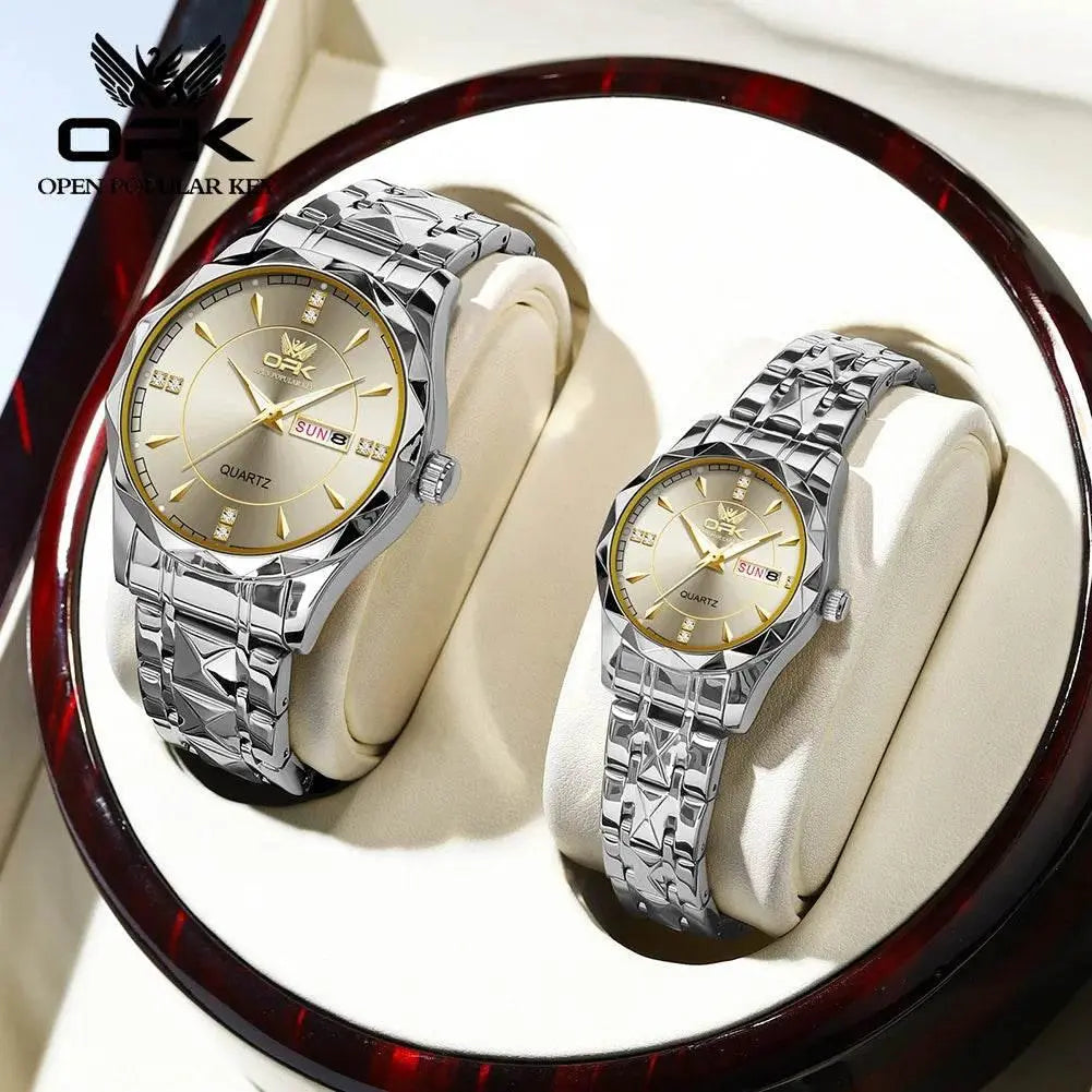 Golden Stainless Steel Couple Watches
