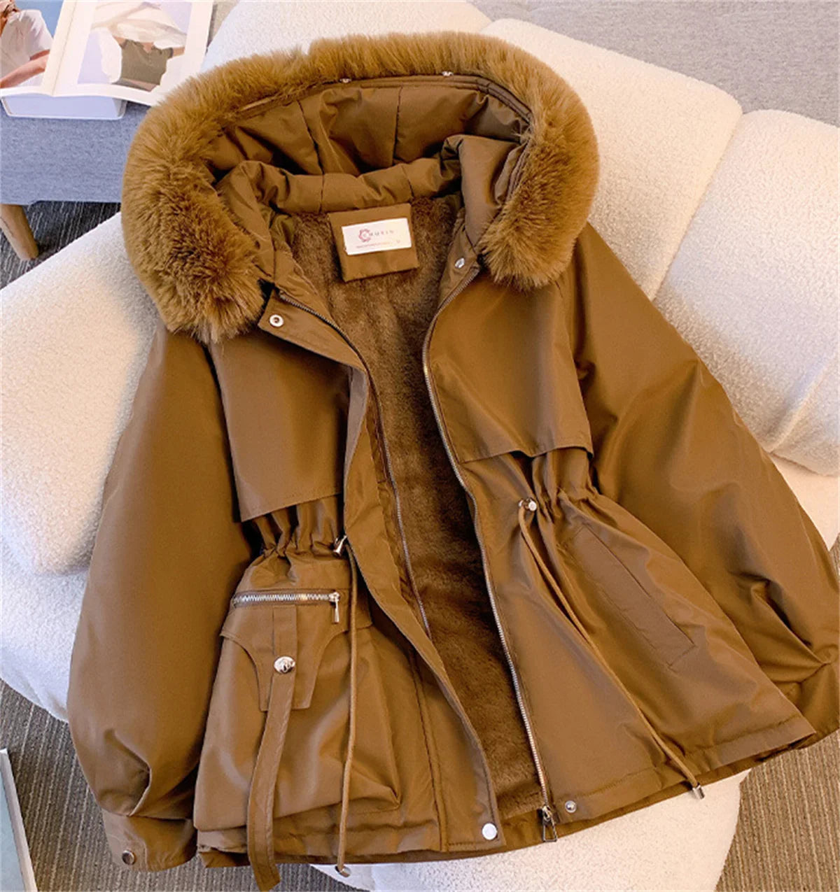Women's Winter Fashionable Hooded Drawstring Padded Jackets
