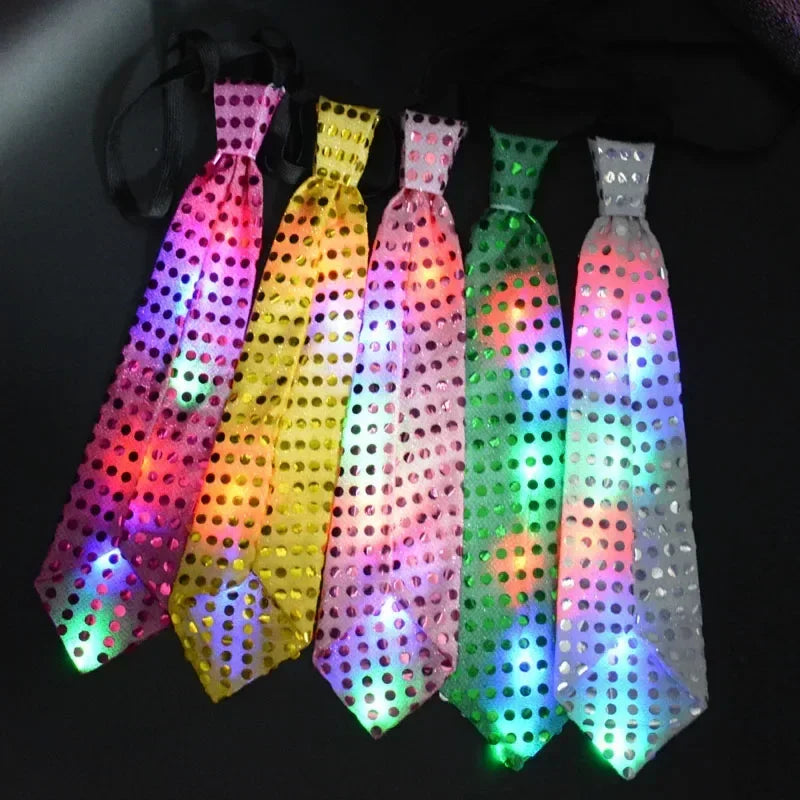 LED Sequin Fedora Hat & Glowing Necktie Set – Light-Up Festival & Party Accessories for Kids & Adults
