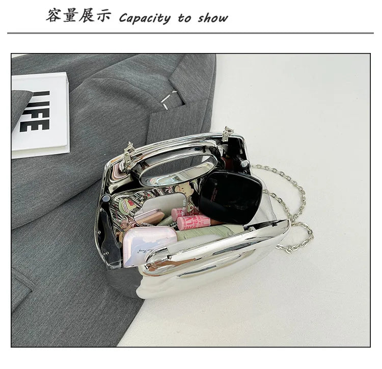 Golden Acrylic Women Hobo Bags Luxury Designer Clear Beach Handbags Dinner Party Wedding Round Top Handle Evening Clutch Purse