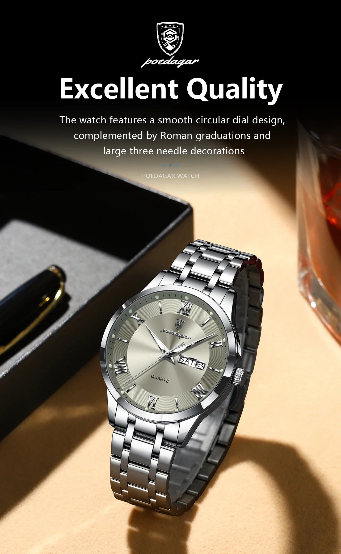 Luxury Fashion Men Clock Waterproof Luminous Week Date Sports Man Wristwatch Stainless Steel Men's Quartz Watches Reloj