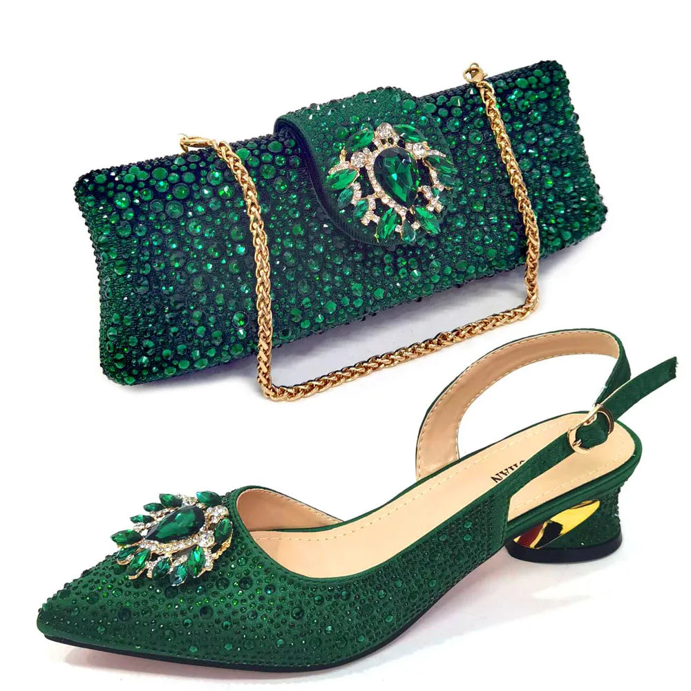 Elegant Women's Low Heels Italian Shoes And Bag Set