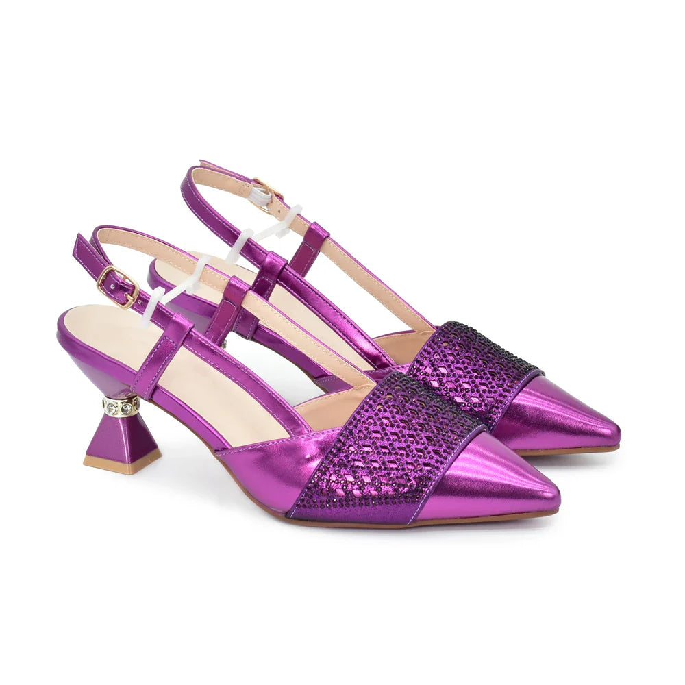 Matching Italian Shoe and Bag Decorated with Rhinestone for Women