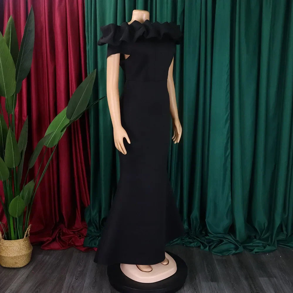 Elegant Long Dresses for Women Off Shoulder Short Sleeve Mermaid Floor Length