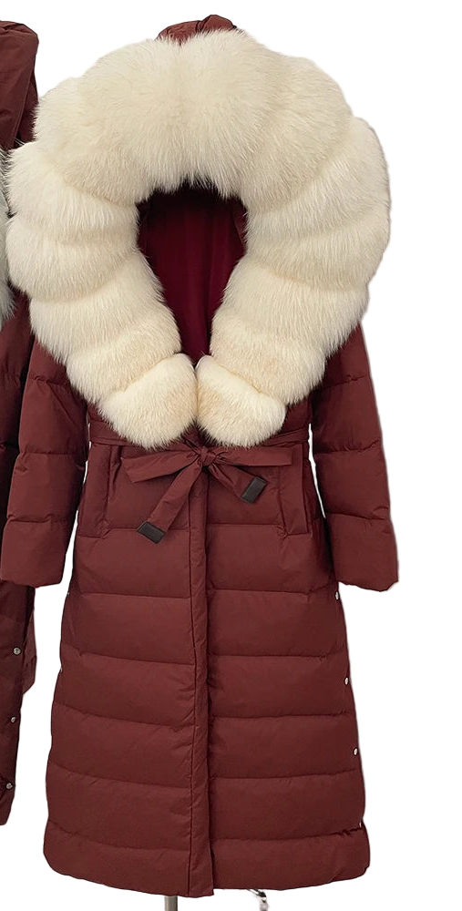 Real Faux Fur Collar Puffer Jacket Duck Down Thick Coat For Women