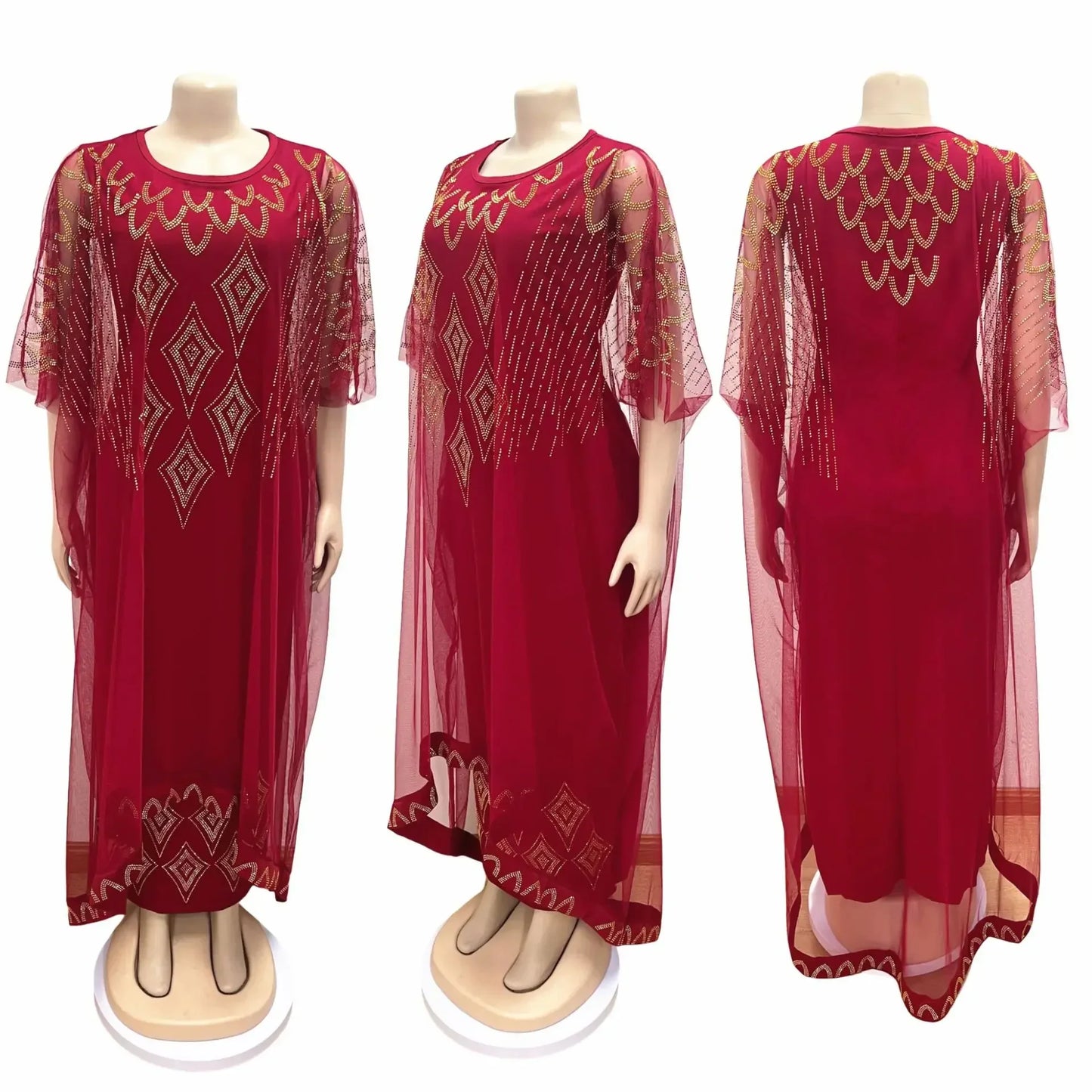 African Dresses For Women Short Sleeve Turkey Diamonds Evening Wedding Party Floor Length Dress Muslim Africa Clothes 2023