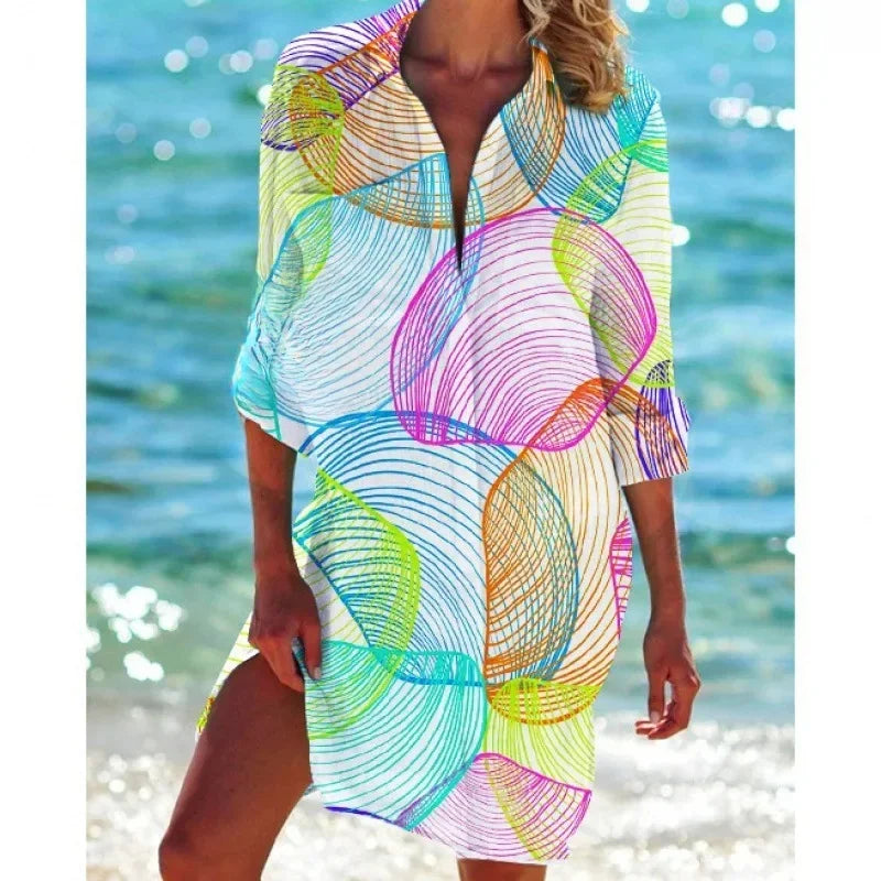 2.Boho Style Summer Cover-Up – Women's Tropical Print Beach Blouse Selection