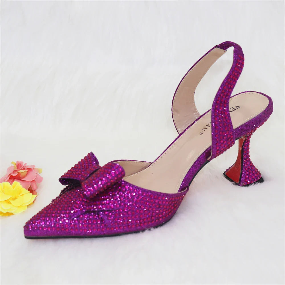Women's Elegant Embellished Shoes and Bag Set Pointed Toe Pumps for Wedding Party