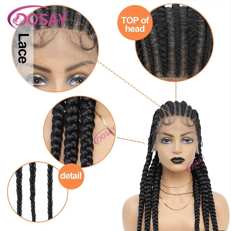 36" Cornrows Box Synthetic Hair Braided Wigs #27 Blonde Knotless Full Lace Braided Wigs For Black Women Braiding Wigs African