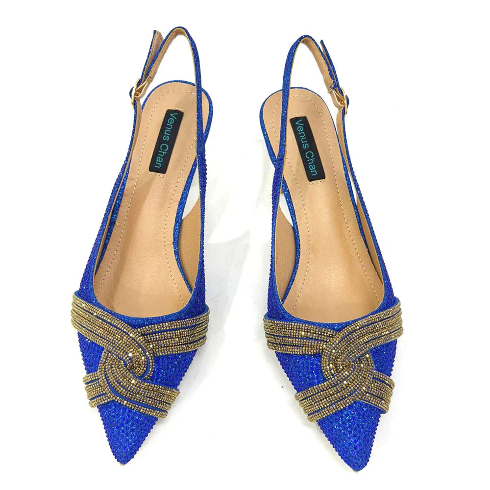 Venus Chan 2024 Special Design High Quality Orange Color African Women Shoes and Bag Set with Shinning Crystal for Wedding Party