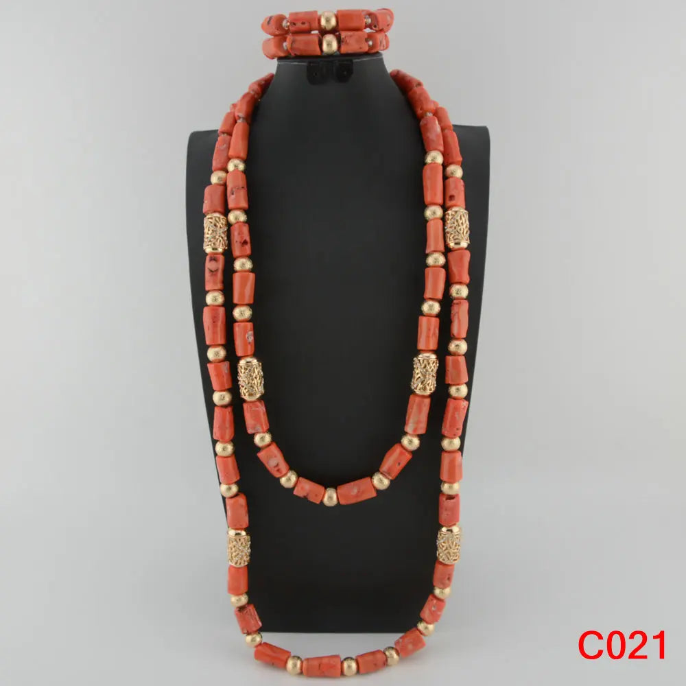 Latest Coral Jewelry Sets Nigerian Dubai Orange Necklace Sets of Beads African Bridal Jewelry Sets