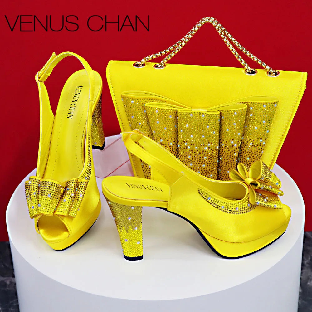 High Quality 2024 Newst Hot Selling Pointed Toe Slingback Sandals with Bag Set in Coffee Color For Women Wedding Party