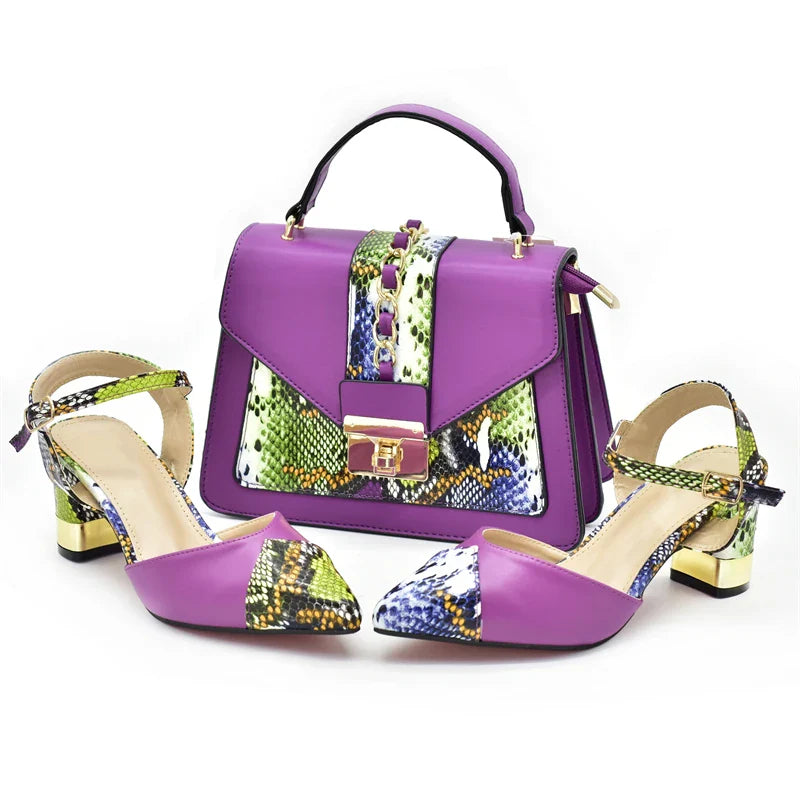 New Design Italian Shoe and Bag Set for Party In Women Ladies Shoes and Sandals Snake Print Heels Wedding Shoes for Women Bride