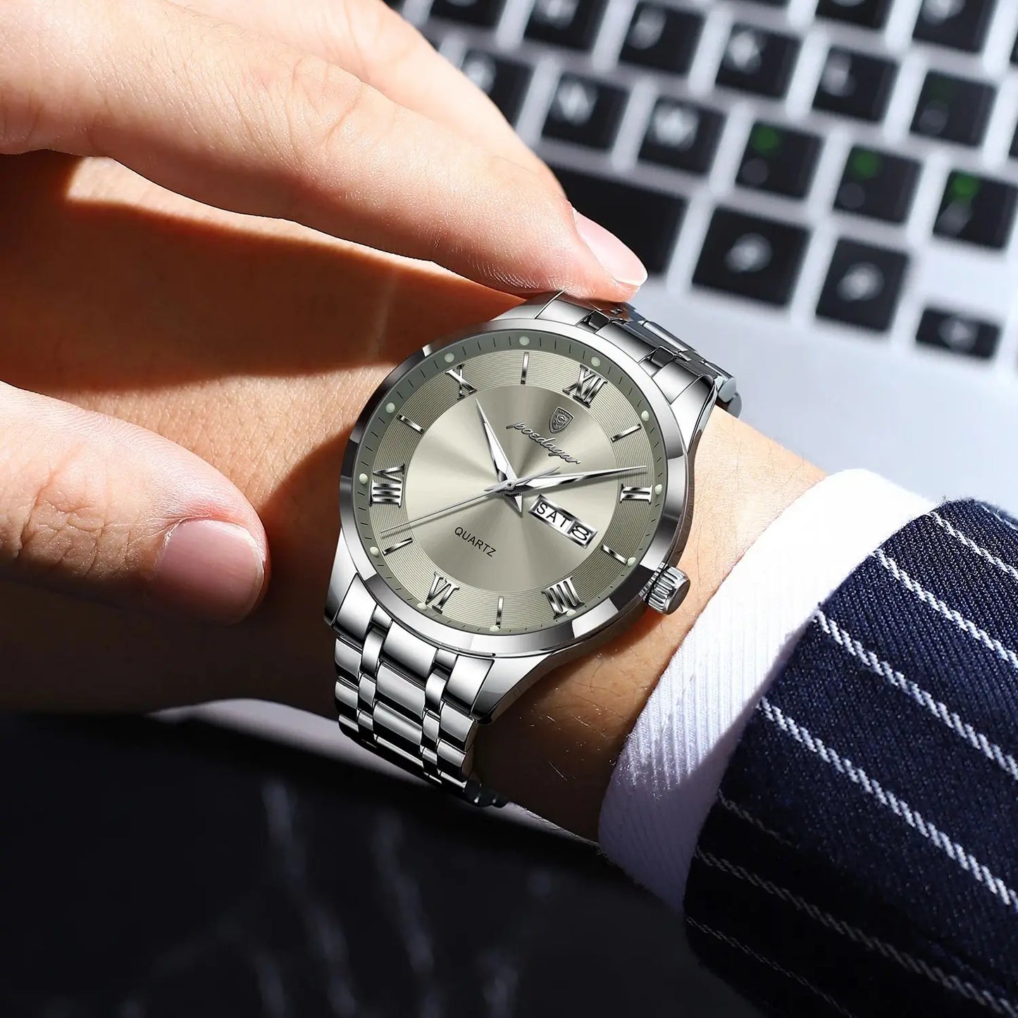 Luxury Fashion Men Clock Waterproof Luminous Week Date Sports Man Wristwatch Stainless Steel Men's Quartz Watches Reloj