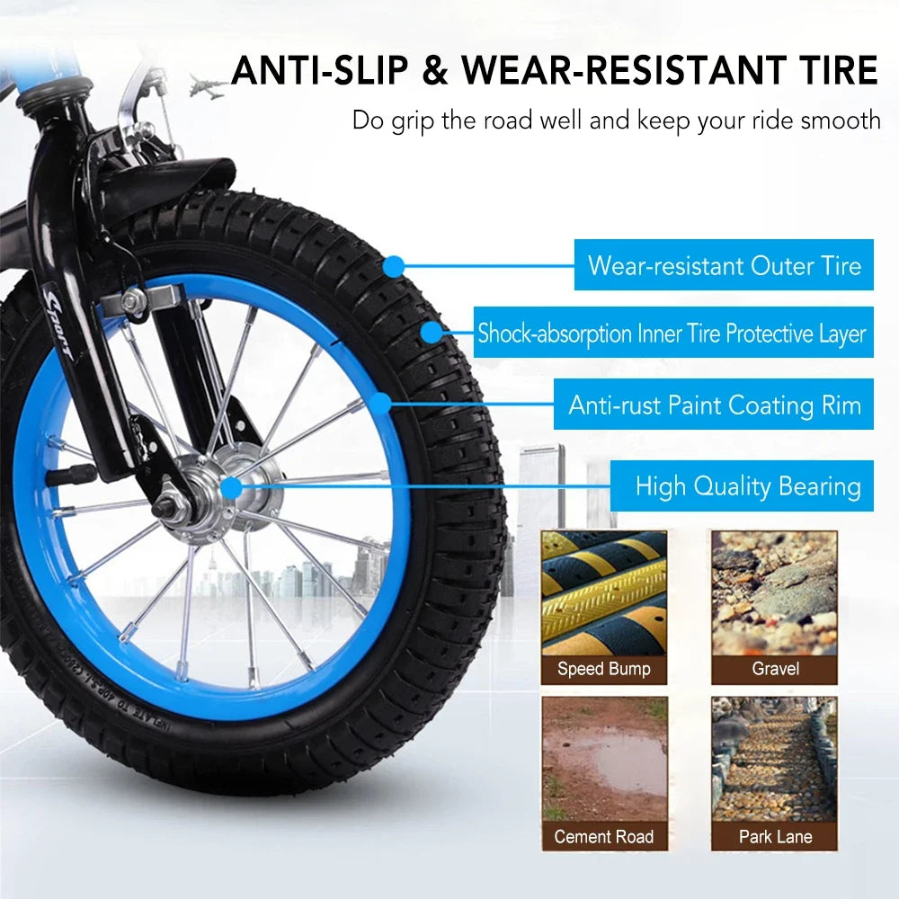 14/16 Inch Children Bike Boys Girls Toddler Bicycle Adjustable Height Kid Bicycle with Detachable Basket for 2-7 Years Old