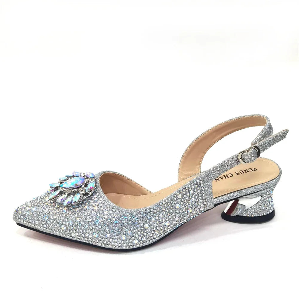 Elegant Women's Low Heels Italian Shoes And Bag Set