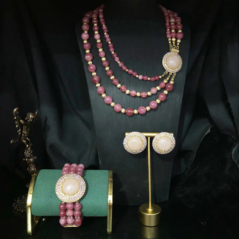 Natural grandmother green strawberry crystal beads rhinestone necklace earrings bracelet luxury exquisite women wedding jewelry