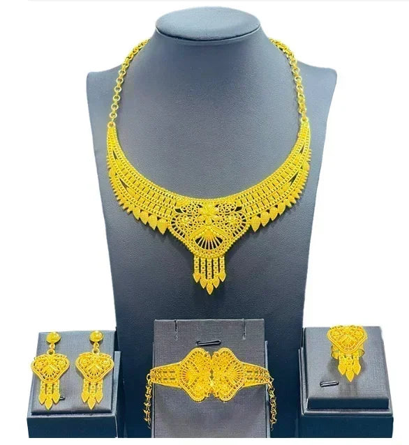 Dubai Necklace Earrings For Women Wedding 24k Gold Plated African Jwellery Bridesmaid Party Gift  Bridal Dubai Jewelry Sets