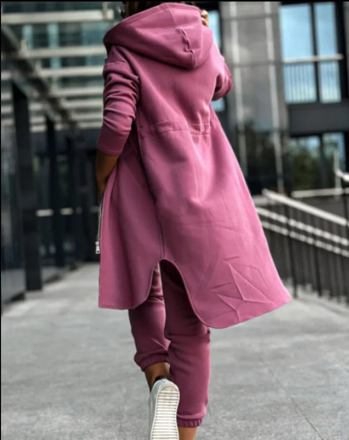 Women's Hooded Zipper Long Coats Tracksuit