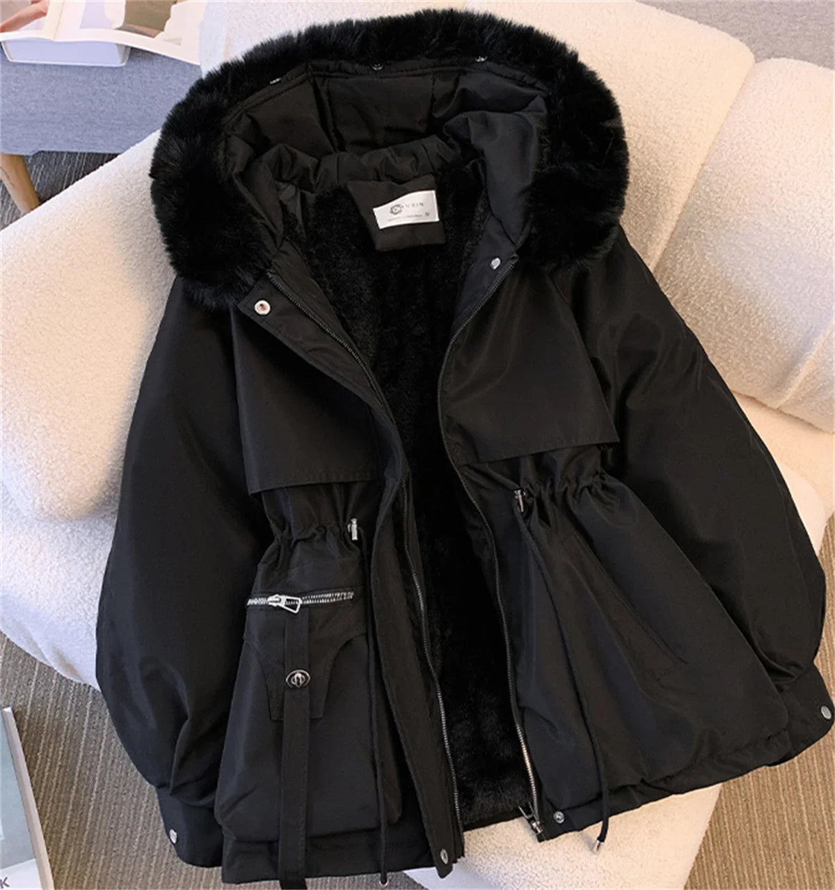 Women's Winter Fashionable Hooded Drawstring Padded Jackets