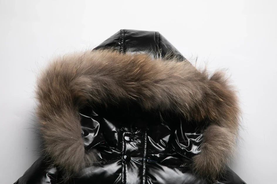 Kids Winter Down Jacket For Real Fur Waterproof Shiny Thick Warm Jackets