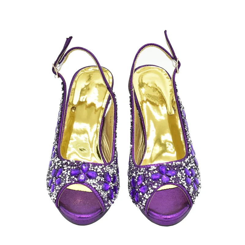 Italian Shoes and Bags Matching Set with Rhinestone Plus Size Shoes Luxury Italian Shoe and Bag Set 2025 Wedding Shoes Bride