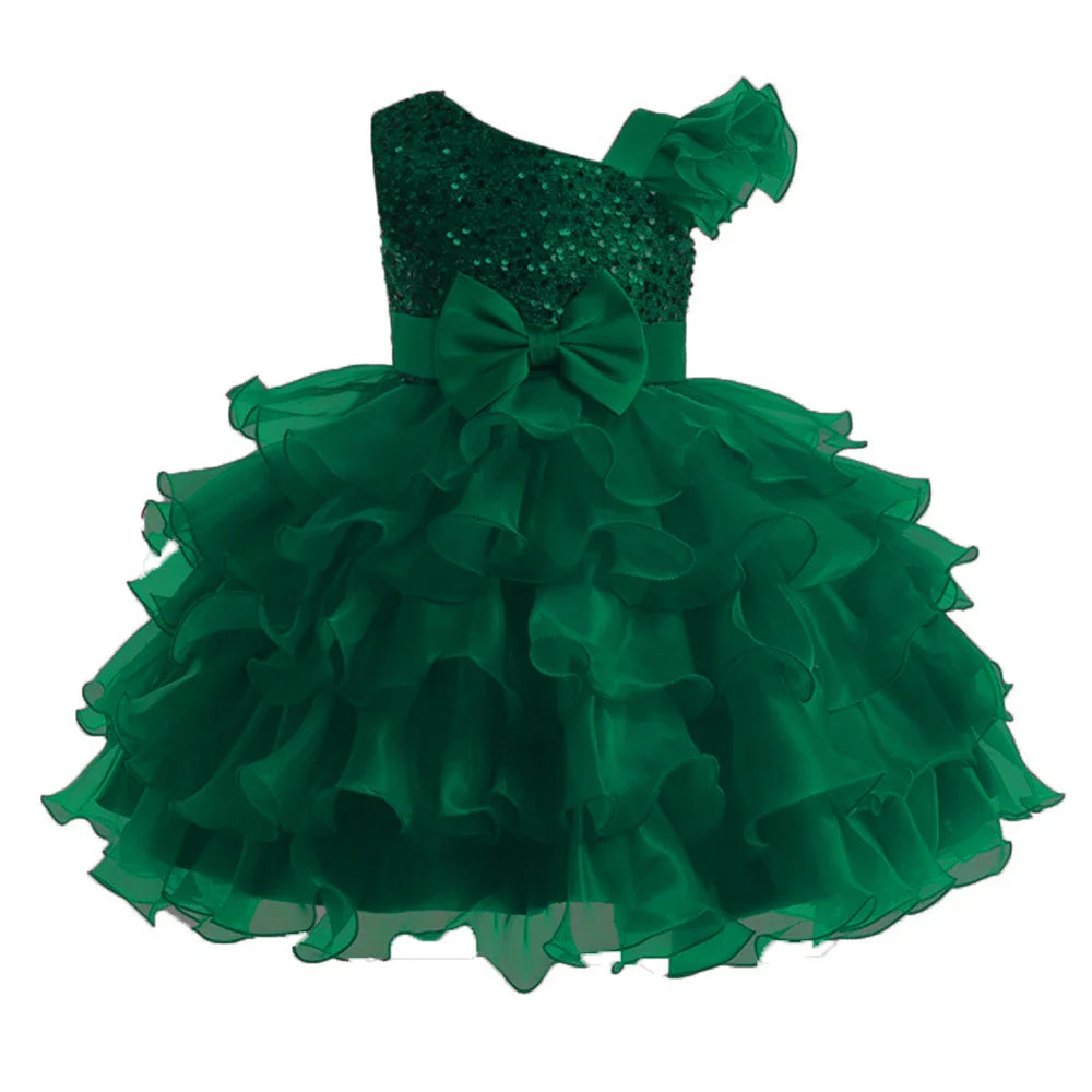 Luxury Baby Sequin Party Dress For Girl Christmas Toddler Layered Bow 1st Birthday Wedding Girl Dresses Formal Lace Baby Clothes