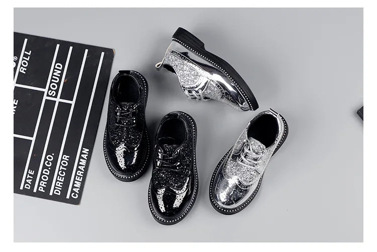 Boys Hollow Out silver Shoes Leather for Kids Party Wedding Dance Shoe Dress Toddler Fashion Children Shoes Flat Golden Autumn