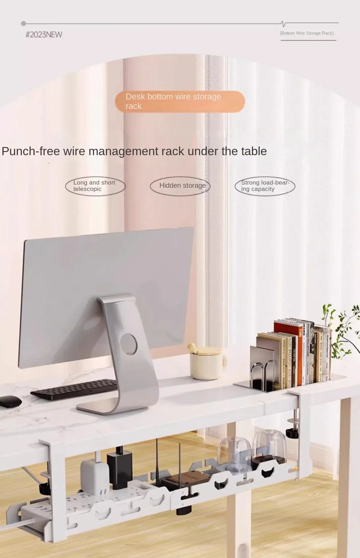 Telescopic Under Desk Cable Management Tray –  Storage Rack