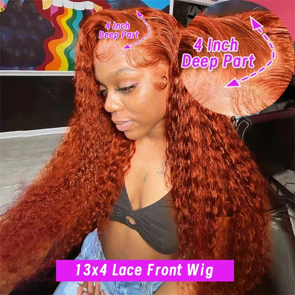 Ginger Orange Deep Wave Frontal Wig Transparent 13x6 Hd Front Human Hair Wigs Curly Hair 13x4 Lace Frontal Wig Colored