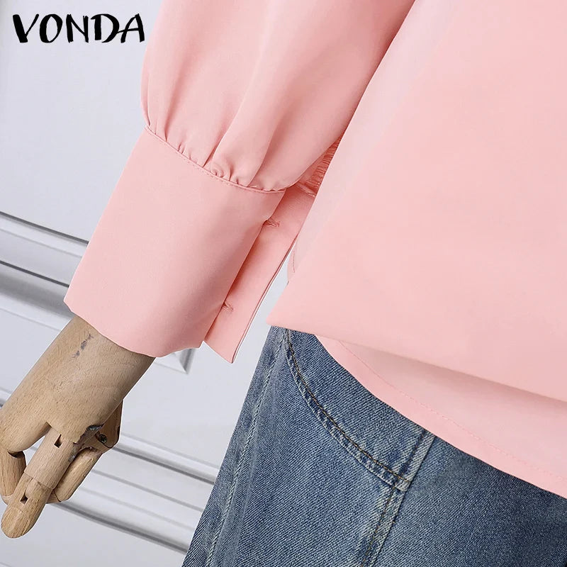 Plus Size 5XL VONDA Elegant Blouses Women Tops Streetwear Solid Color Casual Bow Collar Blusas 2024 Female Long Sleeve Shirts