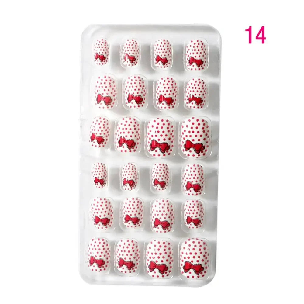 24Pcs/Set Kids Candy Flower Cute Fake Nails Detachable Full Cover False Nails Press On Nails Children Girls Nail Decoration Gift