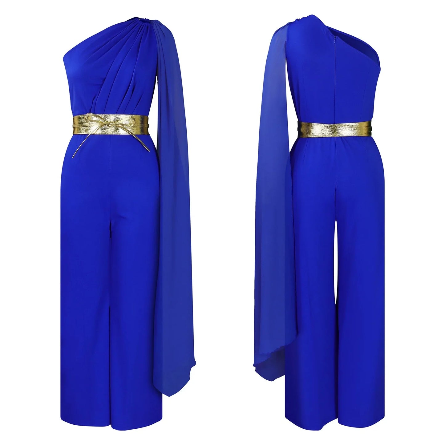 Elegant Jumpsuits & Rompers for Woman One Shoulder Flying Sleeve High Waisted Luxury Birthday Party Dinner Outfits Overalls 2024