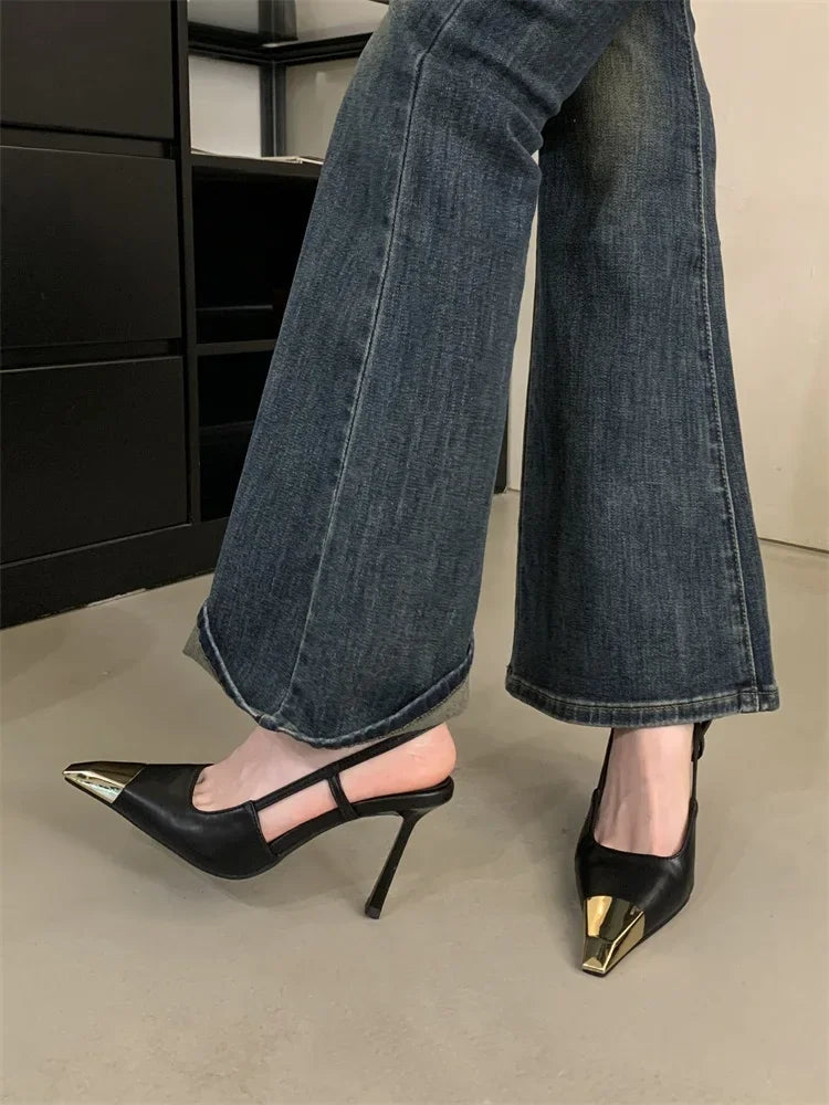 Eilyken Street Style Pointed Toe Women Pumps Fashion Slingbacks Thin High Heels Elegant Stripper Prom Ladies Sandals Shoes