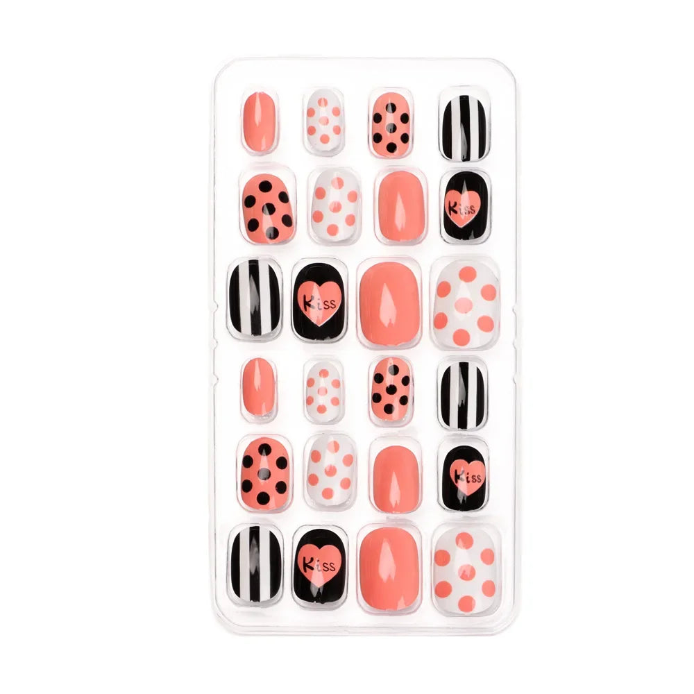 24Pcs/Set Kids Candy Flower Cute Fake Nails Detachable Full Cover False Nails Press On Nails Children Girls Nail Decoration Gift