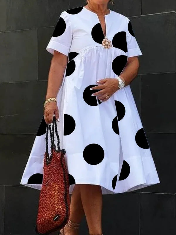 Modigirl Plus Size Casual Midi Dress for Women 2025 Summer Deep V-Neck Flower Printed Loose Short Sleeves Shirt Dress for Ladies