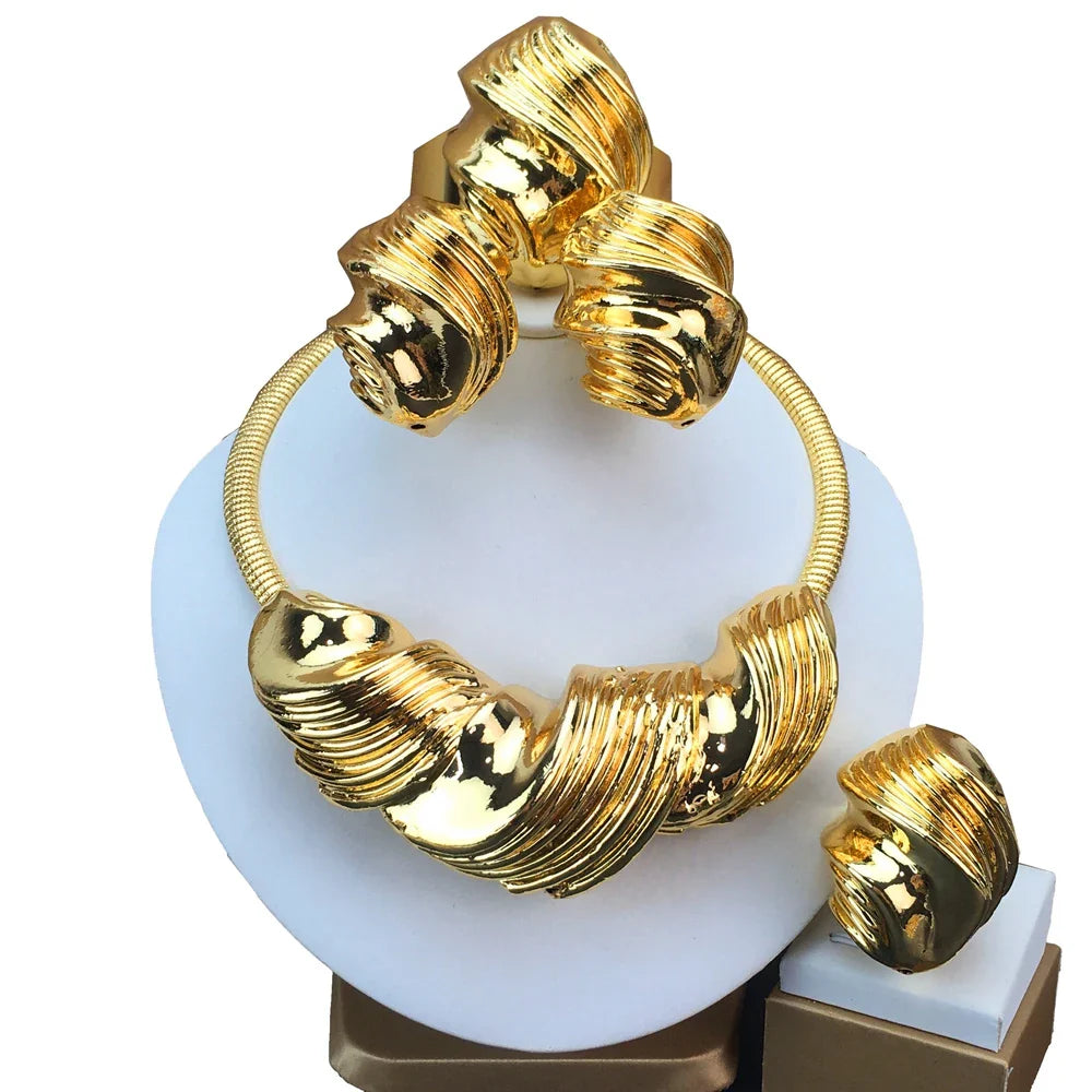 Italian Gold Plated Jewellery Women's Wedding Party Banquet Big Pendant