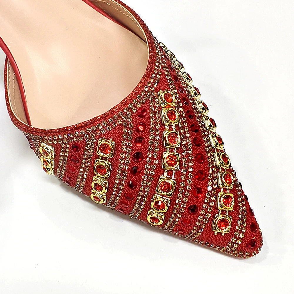 Women's Elegant Heels Rhinestone Handbag Set Italian Design for Weddings