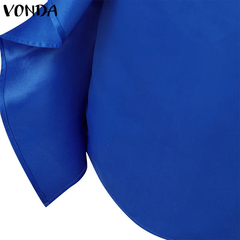 Plus Size 5XL Bohemian Maxi Long Dress 2025 VONDA Women Elegant Satin Dress Ruffle Sundress Casual Vestidos Solid Color Robe