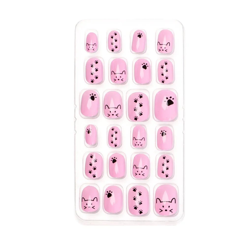 24Pcs/Set Kids Candy Flower Cute Fake Nails Detachable Full Cover False Nails Press On Nails Children Girls Nail Decoration Gift