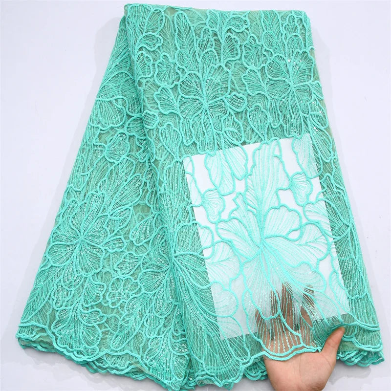 African Milk Silk Mesh Lace with Sequins 2025 French Net Lace Fabric Sewing Embroidered Lace Tulle Nigerian Women Wedding Dress