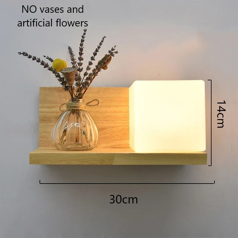 Modern Wooden LED Wall Lamp – Creative Plant & Decor Shelf Light (17 Styles)